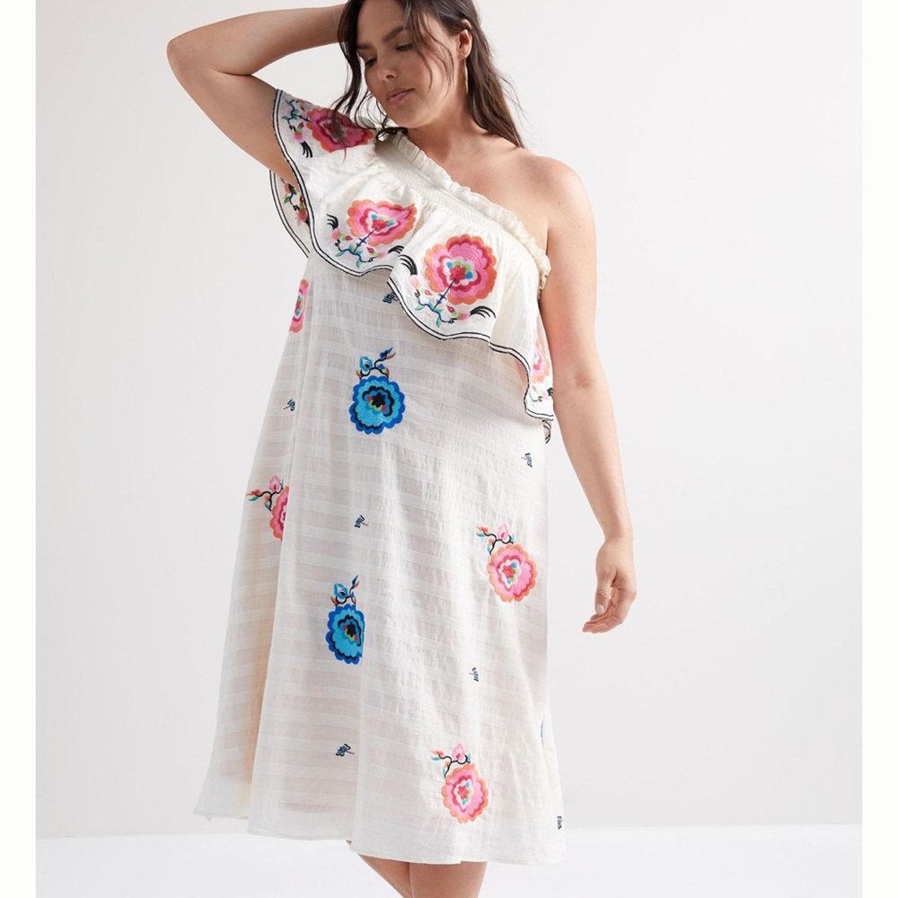 Anthropologie Plenty by Tracy Reese One Shoulder Embroidered Dress
